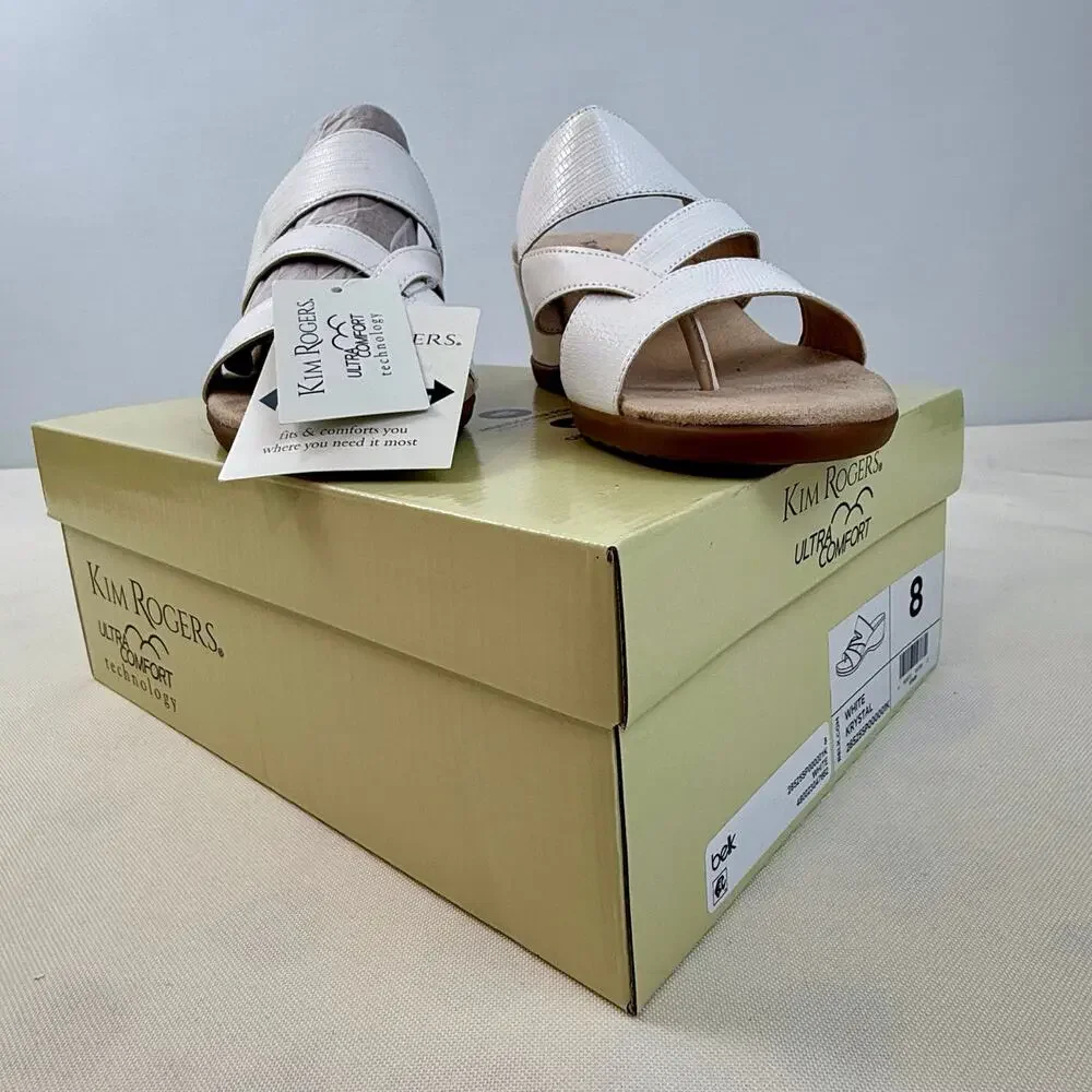 NIB Kim Roger’s Krystal White Slip On Ultra Comfort Wedge Sandals 8M Man Made - Picture 2 of 16